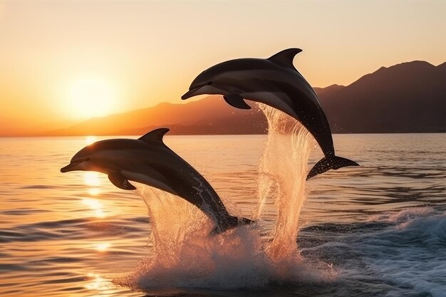 Dolphin jump in the blue sea in a picturesque place