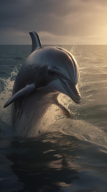 A dolphin jumping out of the water