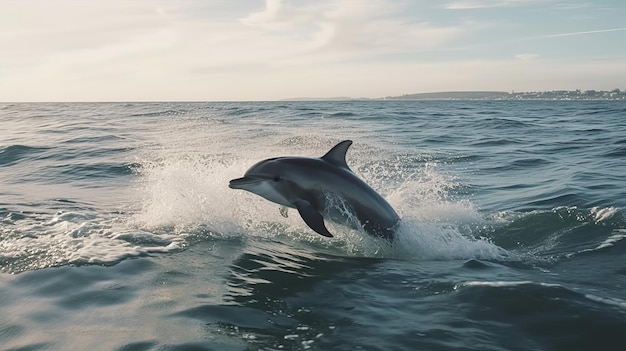 海水でジャンプするイルカのリアルな写真リアルなアル生成