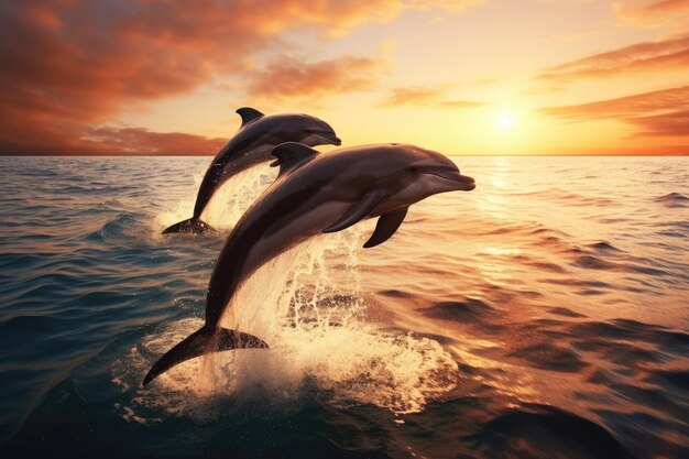 Photo dolphin jumping over the sea