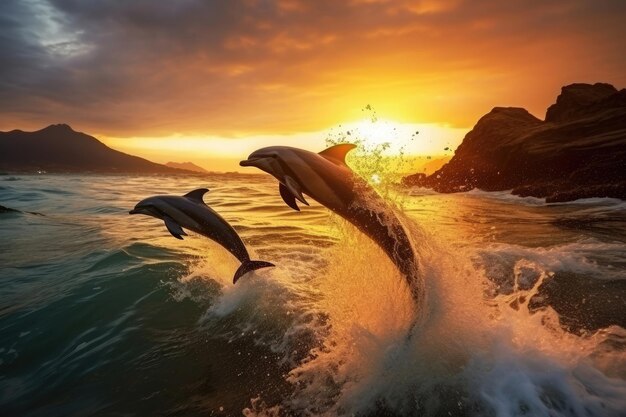 Dolphin jumping over the sea