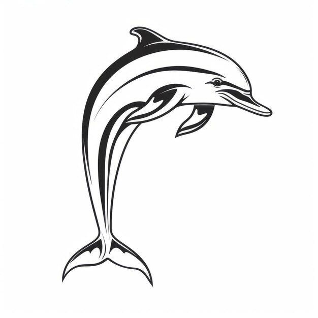 Dolphin Jumping Silhouette Graphic Design With Contour Line Style