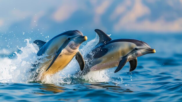 Photo dolphin jumps amidst aquatic life