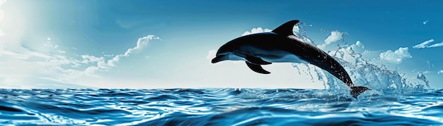 a dolphin jumps out of the water in front of a wave