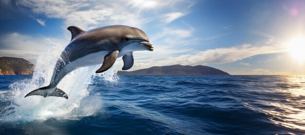 Photo dolphin jumps out of the water generative ai