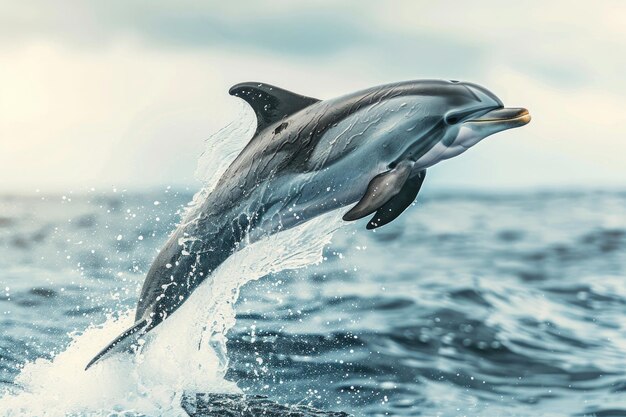 A dolphin leaping out of water isolated on a white background