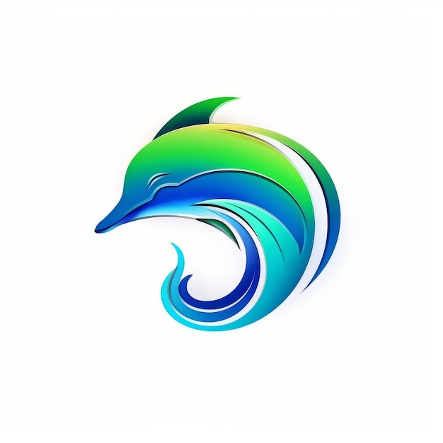 Photo dolphin logo green and blue in the style of logo on white background