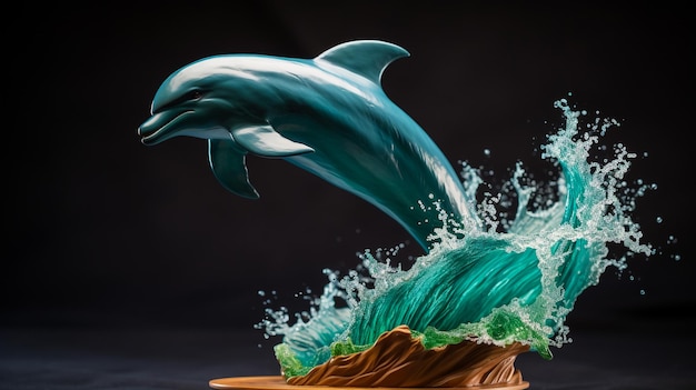 dolphin majestically jumping in the water artificial look