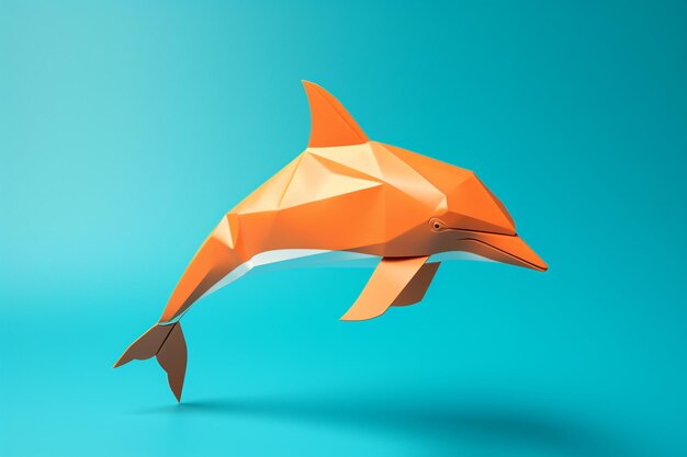 dolphin origami in the style of contemplative minimalism light orange and teal playstation 5