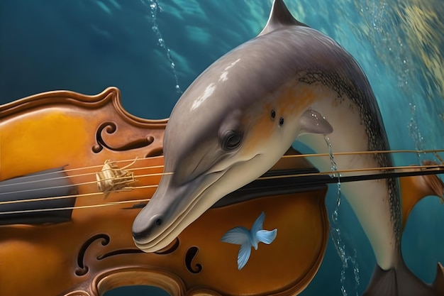 Photo a dolphin plays a violin with a butterfly on it.