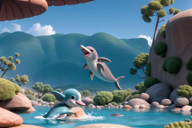 A dolphin pool cartoon illustration generative ai