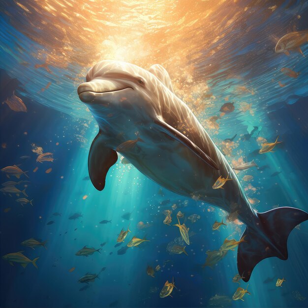 바다에서 당신을 바라보는 돌고래의 눈의 초상화 세부 사항 생성 AI 기술