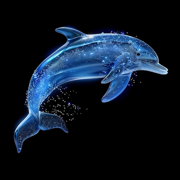 Dolphin Shaped in Glycerin Material Transparent With Blue Li Background Art Y2K Glowing Concept