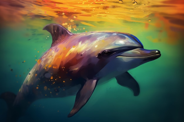 Dolphin sky colorful sea Generate Ai