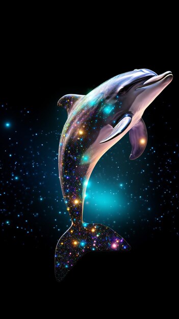 Photo dolphin in space with starry sky 3d illustration