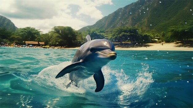 Dolphin springt uit het water 3D-rendering illustratie