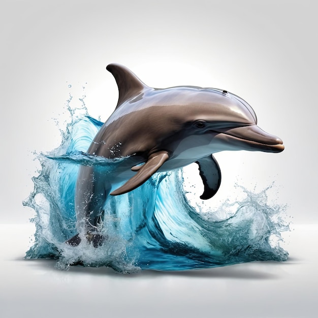 Dolphin springt uit het water Sea dweller 3D-stijl Op een witte achtergrond