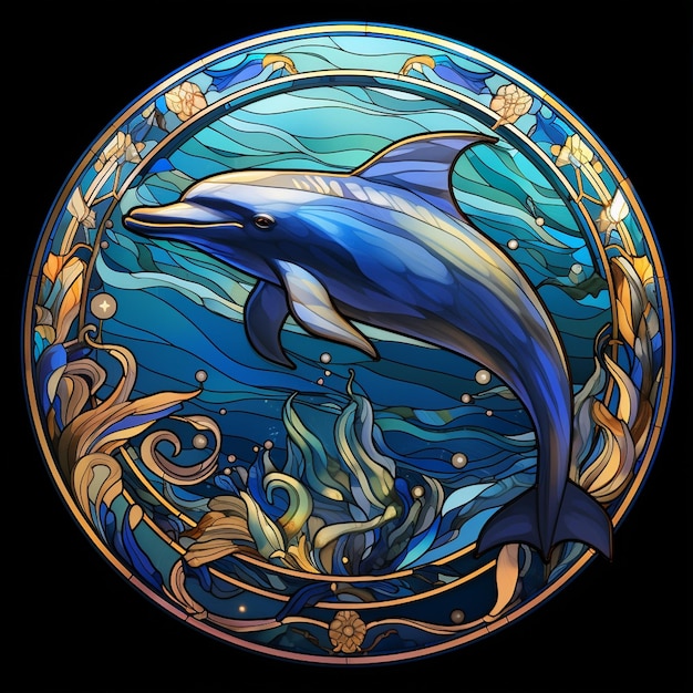 Dolphin on Stained Glass Window