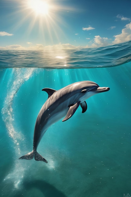 Dolphin swimming in crystalclear waters generative ai