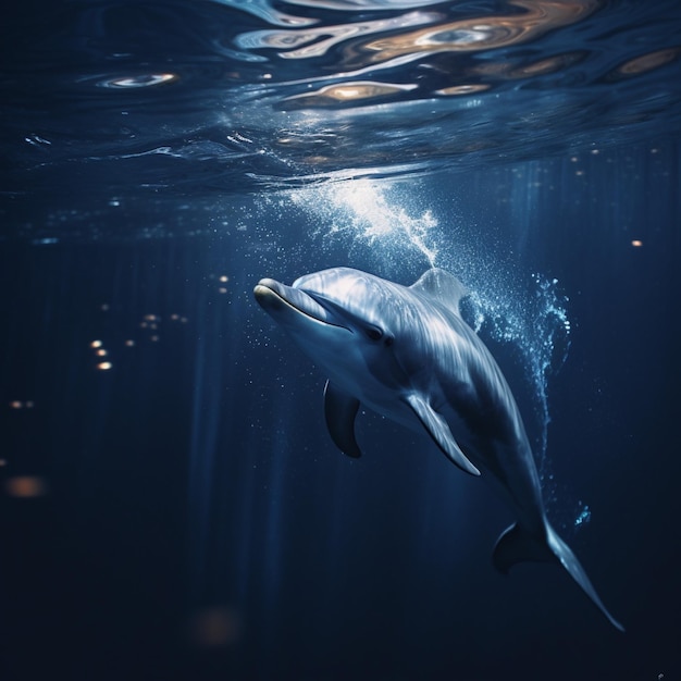 Дельфин, плавающий в открытом море