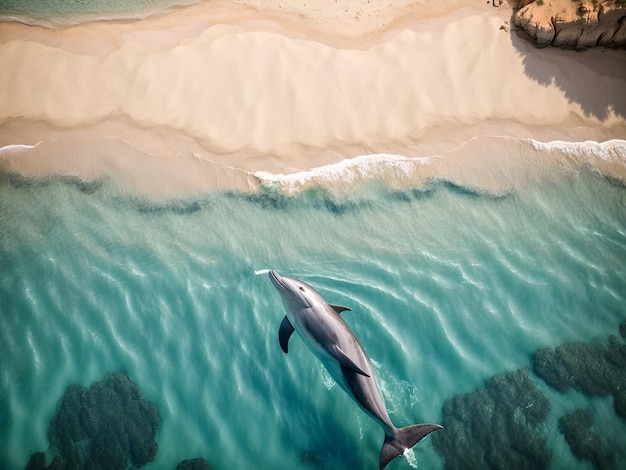 a dolphin swimming in the sea top view