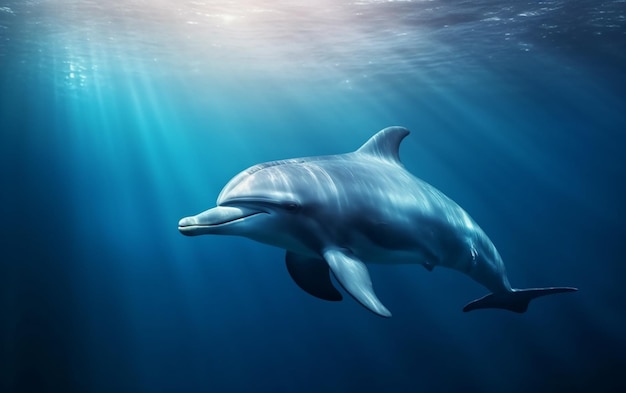 A dolphin swims under the water in the bahamas.