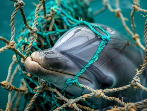 Dolphin Tragedy CloseUp in Fishing Net