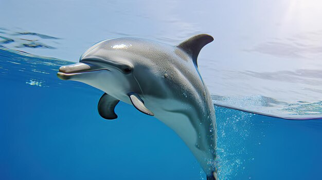 Dolphin in water fish in ocean jumping happy friendly fish