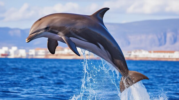 Dolphin in water fish in ocean jumping happy friendly fish