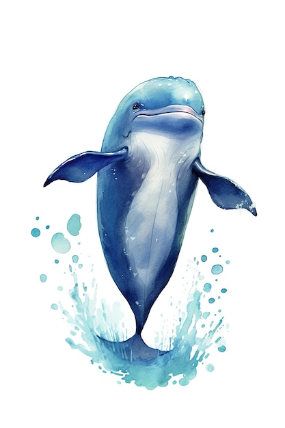 Акварельный клипарт дельфина мило изолирован на белом фоне с помощью технологии Generative AI