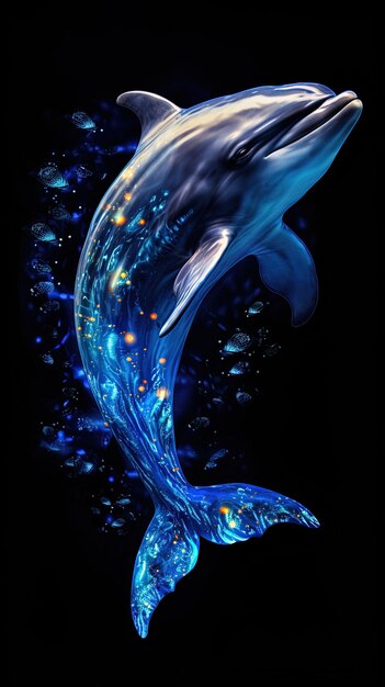 dolphin with a blue tail and the word dolphin on it