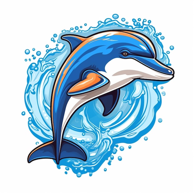 Photo dolphin with orange beak in the water waves generative ai