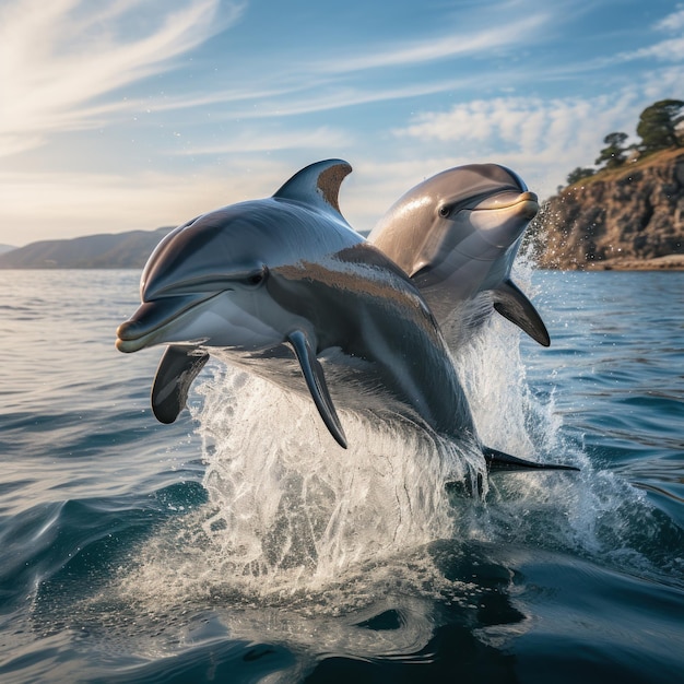 Dolphing swimming in blue ocean