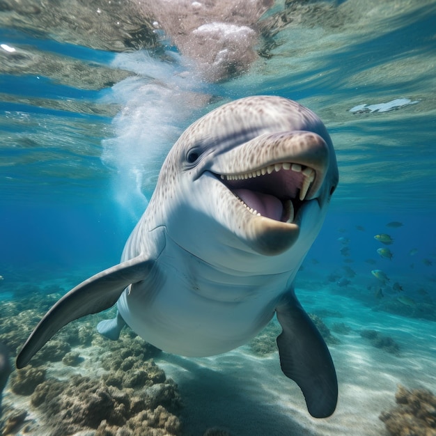 Photo dolphing swimming in blue ocean