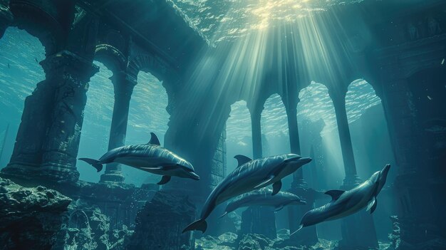 Dolphins Amongst the Ancients A Serene Underwater Journey