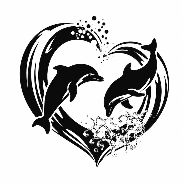 Photo dolphins in a heart shape with bubbles and bubbles generative ai