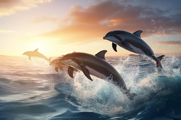 Dolphins jumping in formation