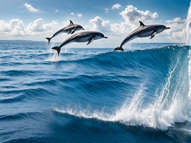 dolphins jumping in the ocean