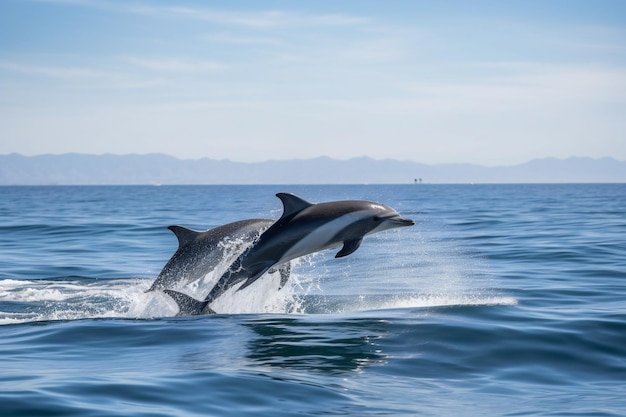 Dolphins jumping out of the water in the ocean