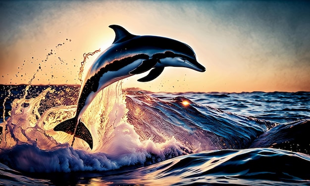 Photo dolphins jumping out of the water show off beautiful wildlife