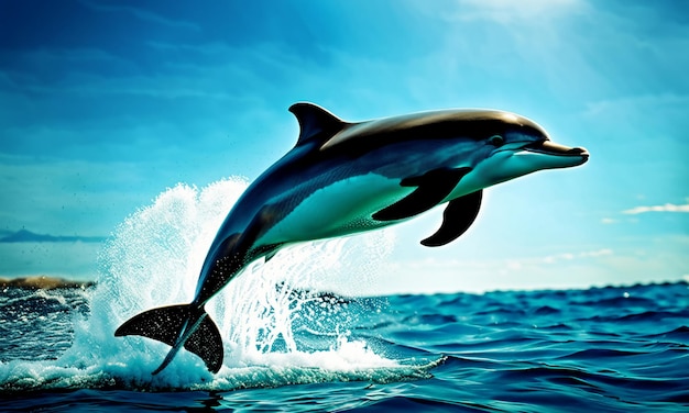 Photo dolphins jumping out of the water show off beautiful wildlife