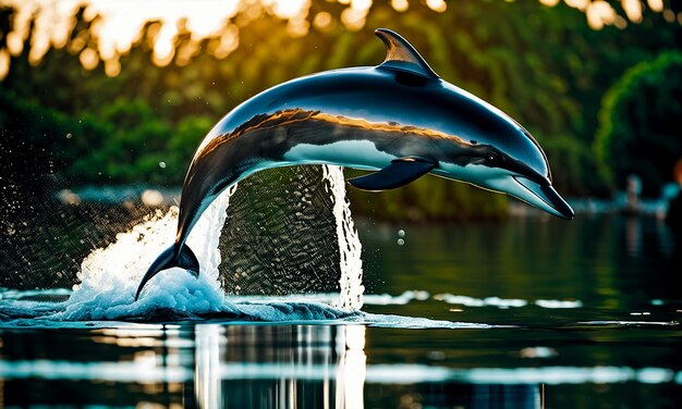 Foto i delfini che saltano fuori dall'acqua mettono in mostra la meravigliosa fauna selvatica