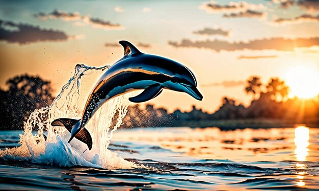 Photo dolphins jumping out of the water show off beautiful wildlife