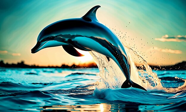 Foto i delfini che saltano fuori dall'acqua mettono in mostra la meravigliosa fauna selvatica