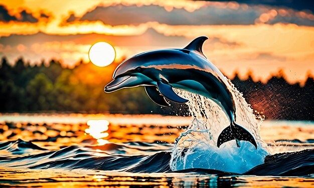 Foto i delfini che saltano fuori dall'acqua mettono in mostra la meravigliosa fauna selvatica