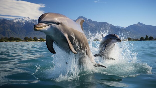 Dolphins leaping in kaikoura