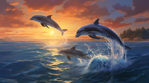 dolphins playfully leaping above the water's surface