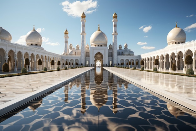 Dome front view met heldere hemel islamitische kunst en architectuur moderne moskee op de heldere dag