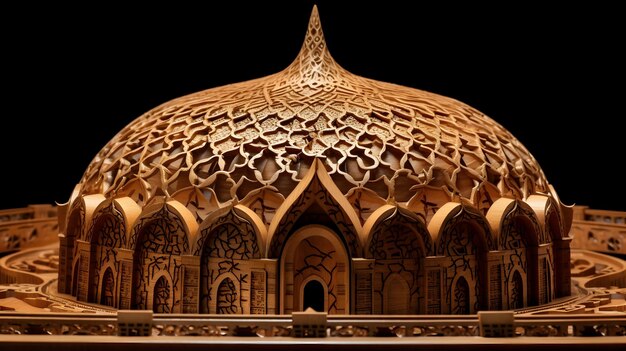 Купол мечети, вырезанный на дереве, гиперреалистичен.