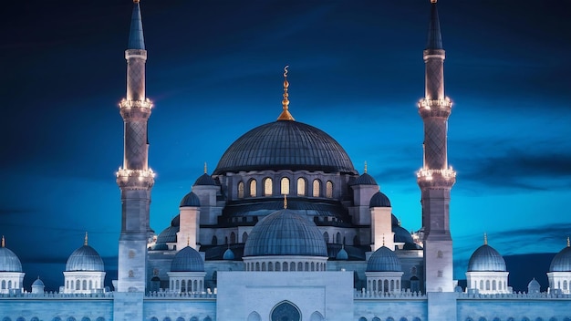 The dome of the mosque in the dark blue twilight skyislamic style banner for product display beauti